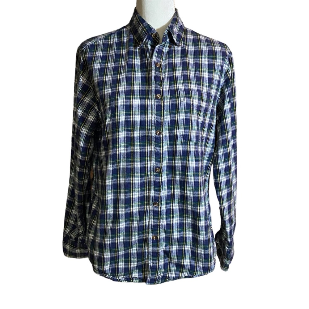 J Crew Perfect Shirt Slim Fit Size Medium Blue Green Flannel Shirt